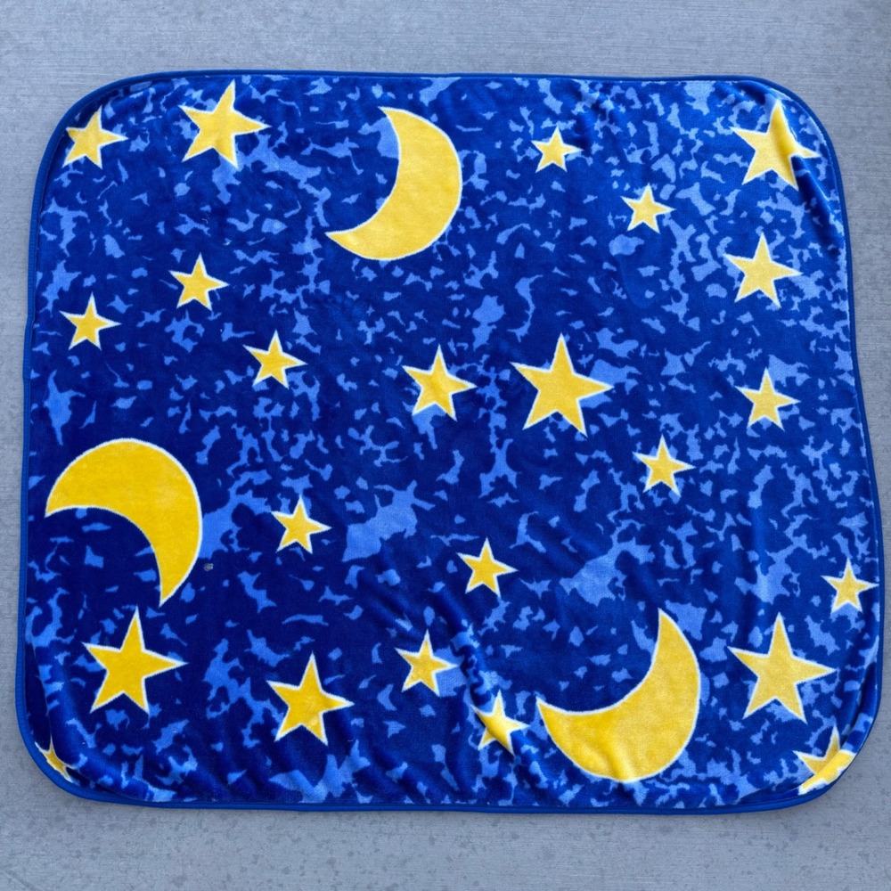 Vintage San Marcos Celestial Moon Stars Blanket Blue Yellow Y2K 50x60